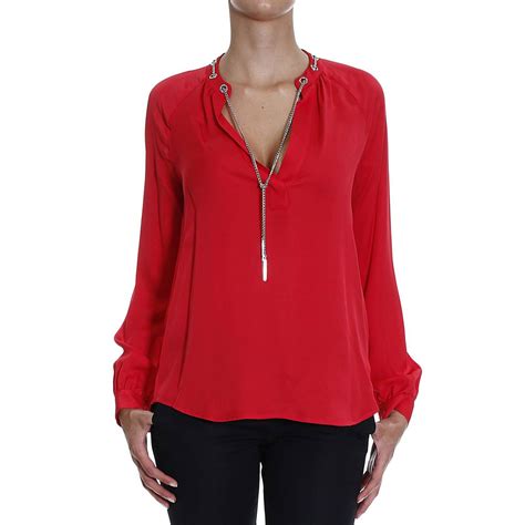 red michael kors long naked shoulder top